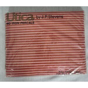 NEW Vintage 1976 Utica Full Fitted Sheet Rusty Orange White Stripe 54 x 75" USA